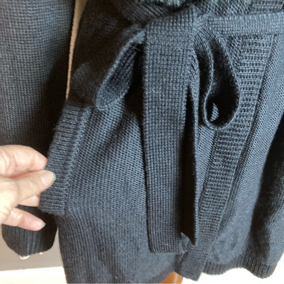 NWT T Tahari faux fur belted cardigan black wool blend large - Picture 10 of 11